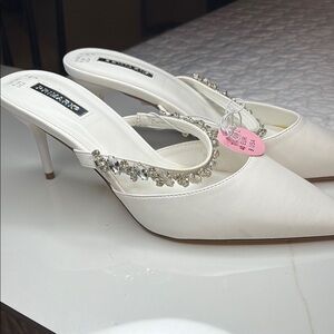 Elegant White Heels with Crystal Accents